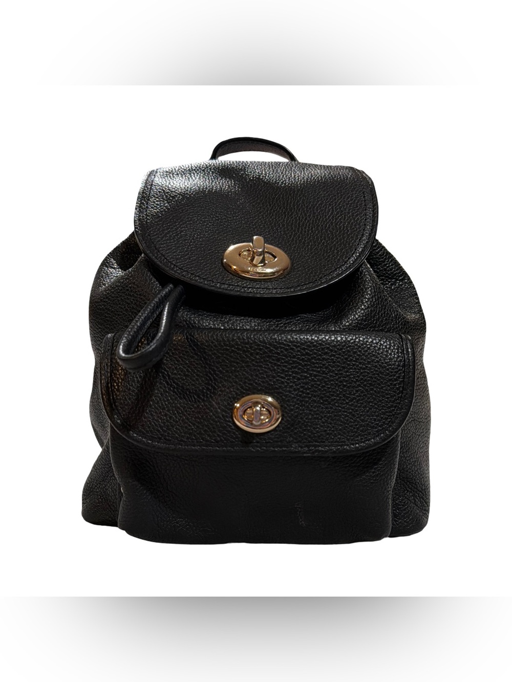 Coach • Black Pebbled Leather Turn Lock Small Rucksack Backpack Gold Hardware